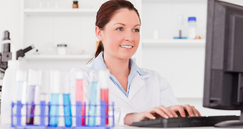 Female epidemiologist researching various new strains of influenza.